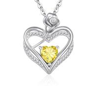 Regalo Collana Argento 925 Donna, Cuore Rose Ciondolo Collane, Regali per Lei, Compleanno San Valentino Regalo Di Natale Festa Della Mamma, Giallo