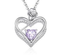 Regalo Collana Argento 925 Donna, Cuore Rose Ciondolo Collane, Regali per Lei, Compleanno San Valentino Regalo Di Natale Festa Della Mamma, Lavanda