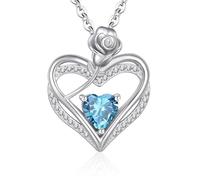 Regalo Collana Argento 925 Donna, Cuore Rose Ciondolo Collane, Regali per Lei, Compleanno San Valentino Regalo Di Natale Festa Della Mamma, Blu Cielo