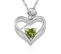 Regalo Collana Argento 925 Donna, Cuore Rose Ciondolo Collane, Regali per Lei, Compleanno San Valentino Regalo Di Natale Festa Della Mamma, Verde Oliva