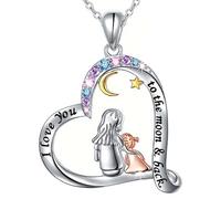 Regalo Collana Madre e Figlia Cuore Ciondolo con Pietra 'I Love You to the Moon & Back' - Gioielli per Mamma, Nonna, Donne, Sorelle, Ragazze - Festa Della Mamma