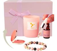 Regalo compleanno donna - Grande confezione regalo donna - Candela gioielli: bracciale diffusore olio essenziale 19 cm +5 ml olio essenziale (rosa, lavanda)+specchio tasca+ candela profumata vegetale