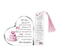 Regalo Compleanno Targhe Acriliche Segnalibro Set da 2 Pezzi Cuore Scrivania Segni Sorella Figlia Amici Donne Nascita Giorno Presente Incoraggiare Nipote 60° 70° 80° Mamma Nonna Madrina Ricordi (80)