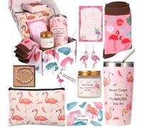 Regalo con fenicottero per le donne, miglior regalo rosa divertente per gli amanti dei fenicotteri, tra cui bicchiere, tazza, borsa per il trucco, portachiavi, calzini, blocco note, candela, orecchini