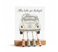 Regalo creativo per denaro per matrimonio, espositore in acrilico con base in legno e motivo auto vintage, confezione originale per la coppia di sposi, con scritta in lingua inglese "Für euren
