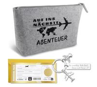 Regalo da Viaggio Portafortuna con Borse da Toilette in Feltro, Portachiavi a Forma di Angelo Custode, Biglietto Aereo con Area Gratta e Vinci, Piccoli Regali per Viaggiatori che Trascorrono un Anno
