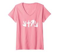 Regalo del Cristianesimo Che è venuto Morto Rose tornerà di Nuovo Maglietta con Collo a V, Donna, Rosa, XL