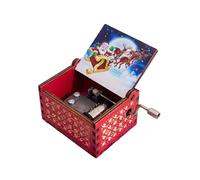 Regalo della scatola di musica di Natale, stile vintage in legno a mano, inciso con motivi a tema natalizio, dotato di elementi di decorazione di Natale gioiosi, suonerà la melodia della campana.