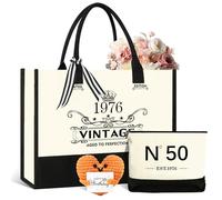 Regalo di 60° compleanno per donne, vintage 1966, borsa per la spesa in tela, borsa per il 60° compleanno, borsa in tela e lana lavorata a maglia, cuore per mamma, collega, fidanzata, sorella, 1976 50