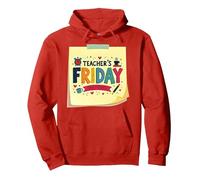 Regalo di Celebrazione del Venerdì dell'umore Felice Venerdì per Insegnanti Felpa con Cappuccio, Unisex per Adulti, Rosso, XL
