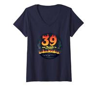 Regalo di Compleanno: 39 And Ready to Burn Bridges Citazione Divertente Maglietta con Collo a V, Donna, Navy, XL