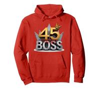 Regalo di Compleanno: 45 Anni di Essere Un Capo Corona di Anniversario Felpa con Cappuccio, Unisex per Adulti, Rosso, M