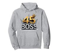 Regalo di Compleanno: 45 Anni di Essere Un Capo Corona di Anniversario Felpa con Cappuccio, Unisex per Adulti, Grigio Melange, XL