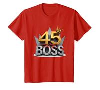 Regalo di Compleanno: 45 Anni di Essere Un Capo Corona di Anniversario Maglietta, Bambini, Rosso, 4 Anni