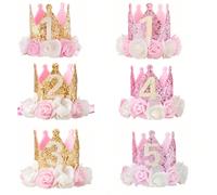 Regalo di compleanno, accessori per capelli con cerchietto rosa e oro adatti per bambine di 1-5 anni, corona rosa oro baby rosa, per festa di primo compleanno della piccola principessa Rosa 1 anno,d'o