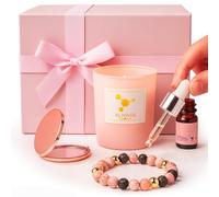 Regalo di compleanno da donna - grande set regalo da donna - candela gioielli: bracciale diffusore olio essenziale 19 cm + 5 ml di olio essenziale (rosa, lavanda) + specchio + candela profumata