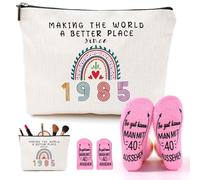 Regalo di compleanno donna, buon umore, calzini 40° compleanno, donna, 26,5 x 18 cm, per il 40° compleanno, con chiusura lampo, borsa per il trucco in lino, per una fidanzata, Riso bianco, nan
