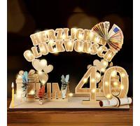 Regalo di compleanno in legno con soldi e luci LED, ideale per il 40 compleanno, perfetto per uomini e donne, ideale come decorazione per