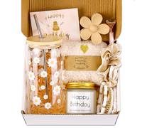 Regalo di compleanno per ragazze adolescenti, simpatico regalo ispiratore, margherita, set idee per sorelle, figlie, amici, cesto regalo di buon compleanno con tazza di vetro ghiaccio per lei (beige)