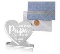 Regalo di compleanno, targa acrilica a forma di cuore, Decorazione per la casa acrilica a forma di cuore,Regalo di papà Acrylic Display con Cartolina Blu Vintage, Regalo Perfetto per il Papà