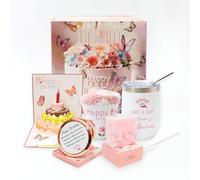 Regalo di compleanno unico per donne, idee regalo per lei, mamma, moglie, sorella, amica, collega, scatola di compleanno di lusso per donne, cestino regalo con bicchiere, sapone alla rosa, biglietto