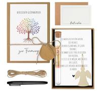 Regalo di conferma per ragazza e ragazzo, set regalo di battesimo primo | Biglietto di auguri con Busta, Lettera, Penna, Angelo in Legno & Tubo di Plastica Regalo di Battesimo Prima Comunione