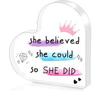 Regalo di congratulazioni per donne, She Believed She Could So She Did Gifts - Placca acrilica a forma di cuore 8,5 × 8,5 × 1 cm, regalo di laurea per lei per laurea, compleanno