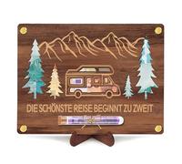 Regalo di denaro per matrimonio, campeggiatore, in legno, regalo di matrimonio, con supporto, regalo di nozze per sposi, confezione con tubi di prova, anniversario di matrimonio, parenti, amici e