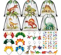 Regalo di Festa dei Dinosauri per Bambini Zaino con Cordini con Dinosauro Fascia Adesivi Tatuaggi Portachiavi Borsa con Cordoni Borsa Regalo di Festa dei Dinosauri Regalo di Compleanno per i Ragazzi