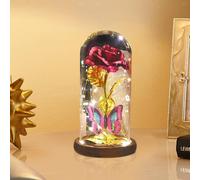 Regalo di in vetro, lampada a farfalla di rose a LED illumina una rosa con