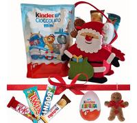 Regalo di Natale 2024-120gr Busta Cioccolatini al Latte + Barrette Mix 4 Gusti + Ovetto di Cioccolato + Gadget Appendibile (Dimensioni standard, CIOCCOLATO MINI)