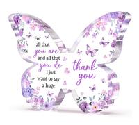 Regalo di Ringraziamento Donna - Targa Acrilica Farfalla Viola, Regalo Significativo per Dire Grazie, per Amica, Collega, Famiglia o Insegnante, Decorazione da Scrivania Casa Ufficio, 12,7×9,5×1,3 cm
