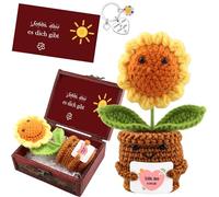 Regalo di ringraziamento, Pocket Hug - Girasole tedesco, supporto emozionale con scrigno del tesoro, portachiavi e biglietto di auguri, girasole positivo, regalo portafortuna per amici colleghi (D)