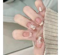 Regalo di San Valentino Mandorla Press On Nails Inverno Acrilico Coperture Piene Punte Francesi Falso Per Le Donne 24Pcs Accessori Del Chiodo