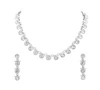 Regalo di San Valentino per l'ultima moda forma rotonda design diamante austriaco placcato argento collana girocollo con orecchini gioielli set per le donne, lega di acciaio, nessuna pietra preziosa