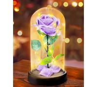 Regalo di San Valentino Per Mamma Nonna, Fiore Rosa Regalo per Lei - 1 Rosa di Seta Viola con Luce a LED in una Cupola di Vetro per la Festa Della Mamma, Compleanno, Anniversario, Fiore Rosa Regalo