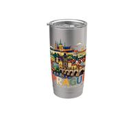 Regalo di souvenir di viaggio disegnato a mano della Repubblica Ceca di Praga Bicchiere termico in acciaio inox doppia parete