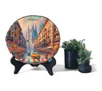 Regalo di viaggio Milano Italia - Targa in legno con fetta di capitale della moda, ideale per chi cerca stile e collezionisti di souvenir italiani