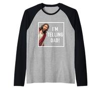 Regalo divertente con scritta in lingua inglese "Jesus Christ I'm Telling Dad God Church" Maglia con Maniche Raglan