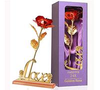 Regalo Donna Compleanno Rosa Eterna Stabilizzata 24k Rosa Placcato Oro con Supporto Regalo Mamma Compleanno Regalo Amica Fidanzata Nonna Ragazza Sorella Suocera Regalo Anniversario Matrimonio Natale