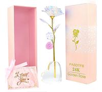 Regalo Donna Compleanno Rosa Eterna Stabilizzata Regalo Mamma 24k Rosa Placcato Oro con Supporto Regalo Amica Compleanno Fidanzata Nonna Ragazza Sorella Moglie Suocera Anniversario Matrimonio Natale