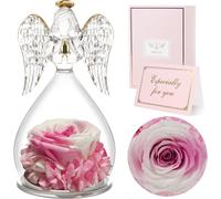 Regalo Donna,Rosa Stabilizzata Vera Con Angelo Di Vetro Regalo Mamma,Rosa Eterna