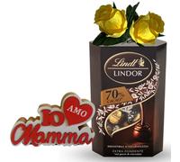 Regalo Festa della Mamma 2025-200g Fondenti + Decorazione legno con Scritta Mamma + Rose Artificiali (FONDENTE 70%)