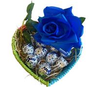 Regalo Festa della Mamma 2025 - Cesto a Cuore + Cioccolatini Baci Perugina 125gr + Rosa Eterna Blu Artificiale (Baci Perugina)