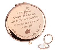 Regalo Figlia San Valentino Compacta Specchio Trucco, Regalo 18 Anni Ragazza Specchio Compacto Regali dalla Mamma E dal Papà per Natale, Natale, Compleanno Regali di Iaurea, Ingranditore x1 / x2