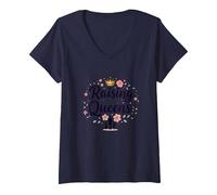 Regalo Floreale con Corona Raising Queens: Empowering Daughters Maglietta con Collo a V, Donna, Navy, L