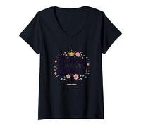 Regalo Floreale con Corona Raising Queens: Empowering Daughters Maglietta con Collo a V, Donna, Nero, L