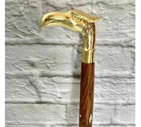 Regalo in ottone antico con testa d'aquila e manico in legno, bastone da...