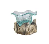 Regalo Italiano Radice Legno Naturale con Vaso H 17 x 20 x 20 Cm Celeste