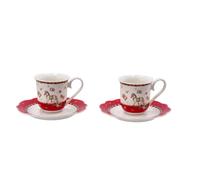 Regalo Italiano Servizio 2 Tazzine Caffè di Natale Porcellana D 6 Cm H 6 Cm Rosso Bianco